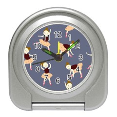 Cute  Pattern With  Dancing Ballerinas On The Blue Background Travel Alarm Clock by EvgeniiaBychkova