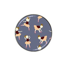 Cute  Pattern With  Dancing Ballerinas On The Blue Background Hat Clip Ball Marker by EvgeniiaBychkova