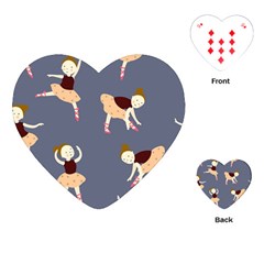 Cute  Pattern With  Dancing Ballerinas On The Blue Background Playing Cards Single Design (heart) by EvgeniiaBychkova