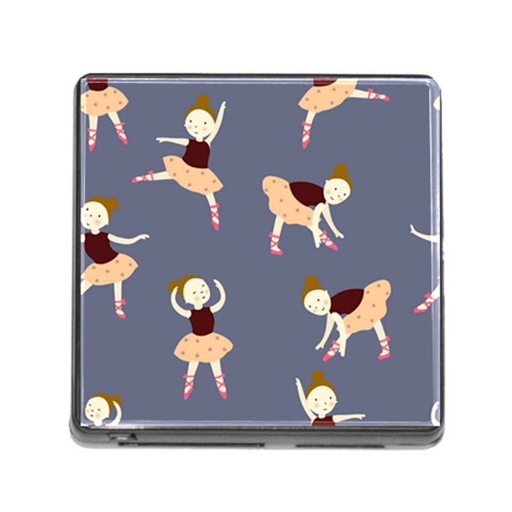 Cute  Pattern With  Dancing Ballerinas On The Blue Background Memory Card Reader (Square 5 Slot)