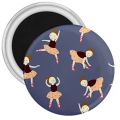 Cute  Pattern With  Dancing Ballerinas On The Blue Background 3  Magnets by EvgeniiaBychkova