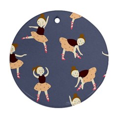 Cute  Pattern With  Dancing Ballerinas On The Blue Background Ornament (round)