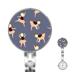 Cute  Pattern With  Dancing Ballerinas On The Blue Background Stainless Steel Nurses Watch