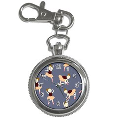 Cute  Pattern With  Dancing Ballerinas On The Blue Background Key Chain Watches