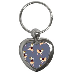 Cute  Pattern With  Dancing Ballerinas On The Blue Background Key Chain (heart) by EvgeniiaBychkova