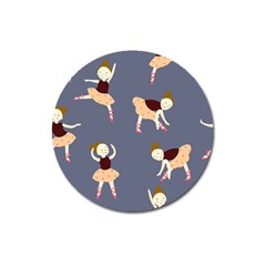 Cute  Pattern With  Dancing Ballerinas On The Blue Background Magnet 3  (round) by EvgeniiaBychkova