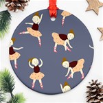 Cute  Pattern With  Dancing Ballerinas On The Blue Background Round Ornament (Two Sides) Front