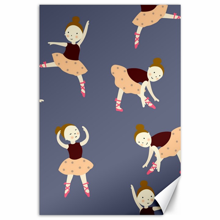 Cute  Pattern With  Dancing Ballerinas On The Blue Background Canvas 24  x 36 