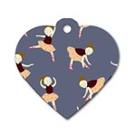 Cute  Pattern With  Dancing Ballerinas On The Blue Background Dog Tag Heart (Two Sides) Front