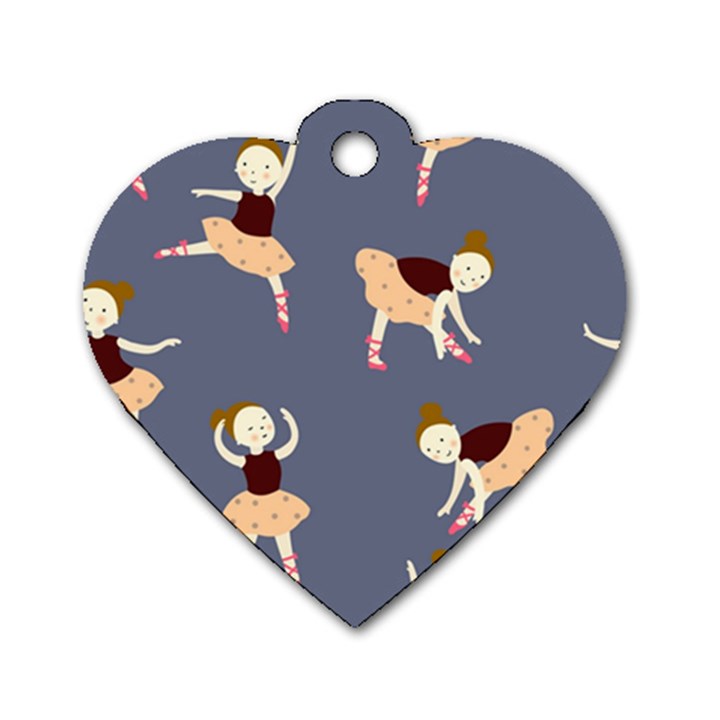 Cute  Pattern With  Dancing Ballerinas On The Blue Background Dog Tag Heart (Two Sides)