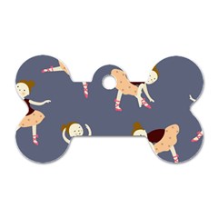 Cute  Pattern With  Dancing Ballerinas On The Blue Background Dog Tag Bone (one Side) by EvgeniiaBychkova