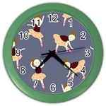 Cute  Pattern With  Dancing Ballerinas On The Blue Background Color Wall Clock Front