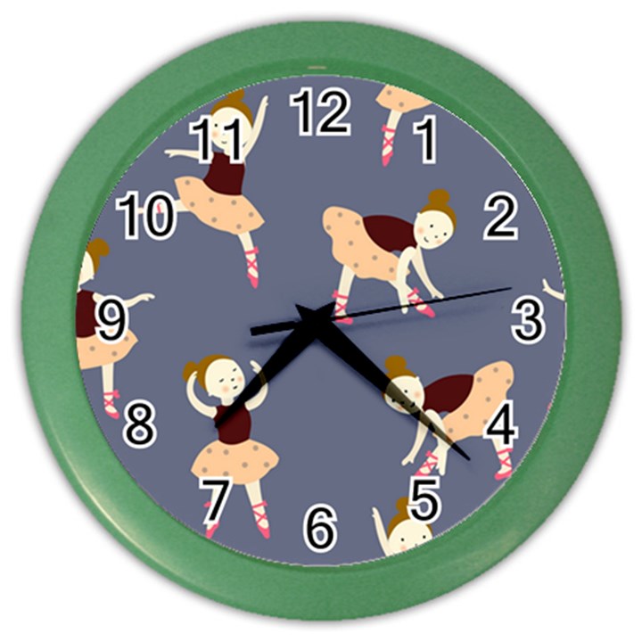 Cute  Pattern With  Dancing Ballerinas On The Blue Background Color Wall Clock