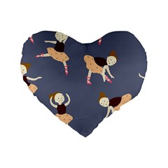 Cute  Pattern With  Dancing Ballerinas On The Blue Background Standard 16  Premium Heart Shape Cushions