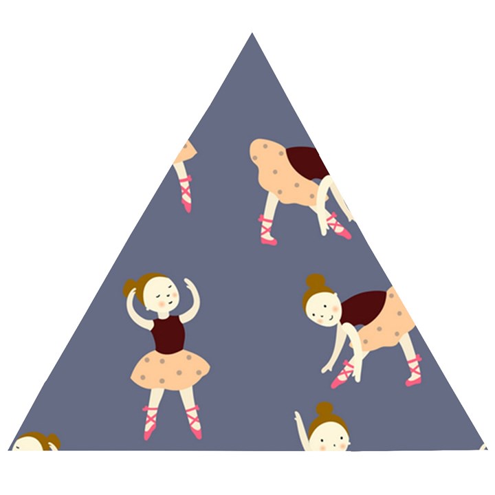 Cute  Pattern With  Dancing Ballerinas On The Blue Background Wooden Puzzle Triangle