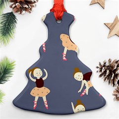 Cute  Pattern With  Dancing Ballerinas On The Blue Background Christmas Tree Ornament (two Sides) by EvgeniiaBychkova