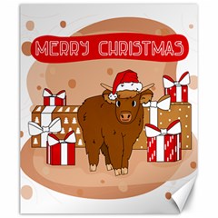 Cute Cartoon Ox High Land Cow Is Standing On The Ground On Pink And Brown Background With New Year Gifts And Merry Christmas Text Canvas 20  X 24  by essskina