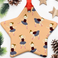 Cute  Pattern With  Dancing Ballerinas On Pink Background Ornament (star) by EvgeniiaBychkova