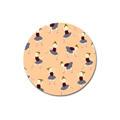 Cute  Pattern With  Dancing Ballerinas On Pink Background Magnet 3  (round) by EvgeniiaBychkova