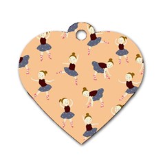 Cute  Pattern With  Dancing Ballerinas On Pink Background Dog Tag Heart (one Side) by EvgeniiaBychkova