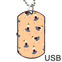 Cute  Pattern With  Dancing Ballerinas On Pink Background Dog Tag Usb Flash (one Side) by EvgeniiaBychkova