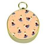 Cute  Pattern With  Dancing Ballerinas On Pink Background Gold Compasses Front