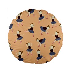 Cute  Pattern With  Dancing Ballerinas On Pink Background Standard 15  Premium Flano Round Cushions by EvgeniiaBychkova