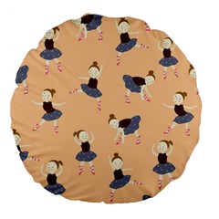 Cute  Pattern With  Dancing Ballerinas On Pink Background Large 18  Premium Flano Round Cushions by EvgeniiaBychkova