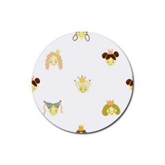 Cute Delicate Seamless Pattern With Little Princesses In Scandinavian Style With Texture Of Natural Rubber Round Coaster (4 Pack)  by EvgeniiaBychkova