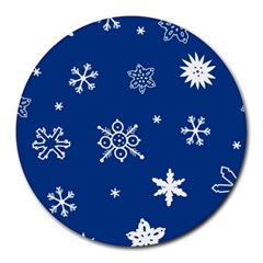 Christmas Seamless Pattern With White Snowflakes On The Blue Background Round Mousepads by EvgeniiaBychkova