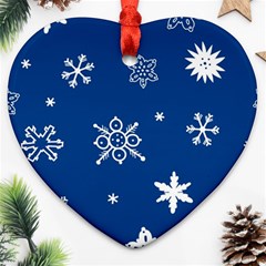 Christmas Seamless Pattern With White Snowflakes On The Blue Background Ornament (heart) by EvgeniiaBychkova