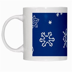 Christmas Seamless Pattern With White Snowflakes On The Blue Background White Mugs by EvgeniiaBychkova