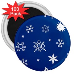 Christmas Seamless Pattern With White Snowflakes On The Blue Background 3  Magnets (100 Pack) by EvgeniiaBychkova