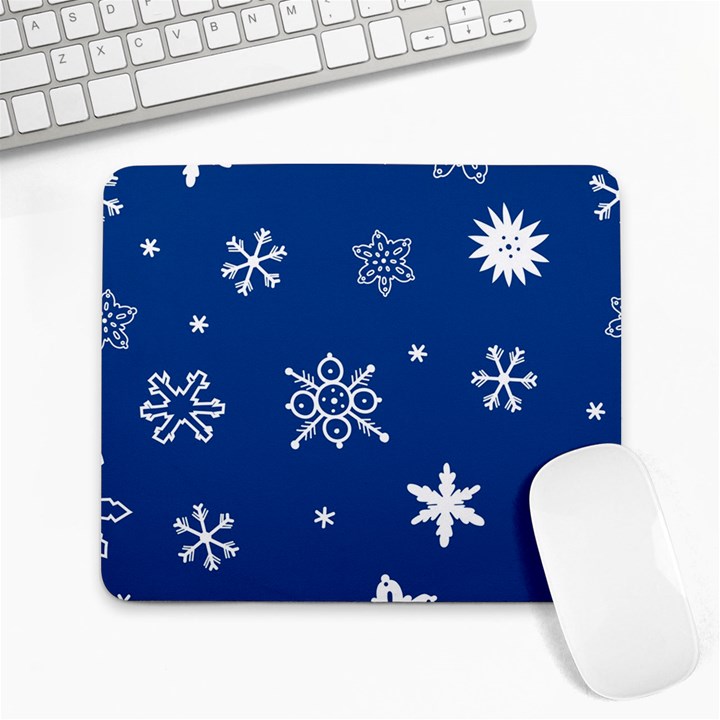 Christmas Seamless Pattern With White Snowflakes On The Blue Background Large Mousepads