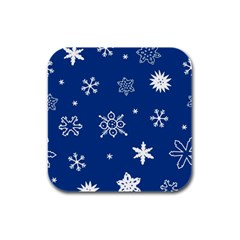 Christmas Seamless Pattern With White Snowflakes On The Blue Background Rubber Square Coaster (4 Pack)  by EvgeniiaBychkova