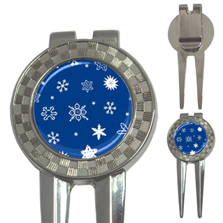 Christmas Seamless Pattern With White Snowflakes On The Blue Background 3-in-1 Golf Divots