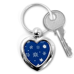 Christmas Seamless Pattern With White Snowflakes On The Blue Background Key Chain (heart) by EvgeniiaBychkova