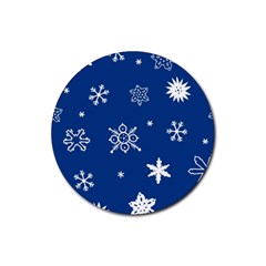 Christmas Seamless Pattern With White Snowflakes On The Blue Background Rubber Coaster (round)  by EvgeniiaBychkova