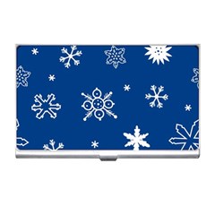 Christmas Seamless Pattern With White Snowflakes On The Blue Background Business Card Holder by EvgeniiaBychkova