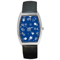 Christmas Seamless Pattern With White Snowflakes On The Blue Background Barrel Style Metal Watch by EvgeniiaBychkova