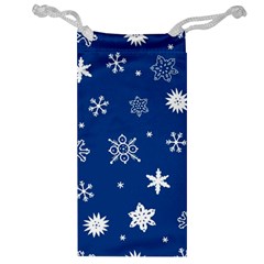 Christmas Seamless Pattern With White Snowflakes On The Blue Background Jewelry Bag by EvgeniiaBychkova