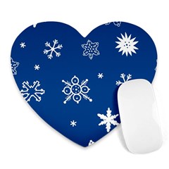 Christmas Seamless Pattern With White Snowflakes On The Blue Background Heart Mousepads by EvgeniiaBychkova