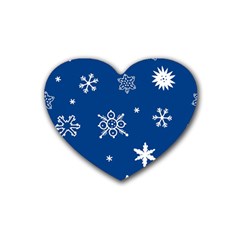 Christmas Seamless Pattern With White Snowflakes On The Blue Background Rubber Coaster (heart)  by EvgeniiaBychkova