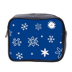 Christmas Seamless Pattern With White Snowflakes On The Blue Background Mini Toiletries Bag (two Sides) by EvgeniiaBychkova