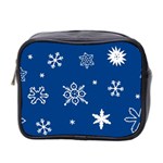 Christmas Seamless Pattern With White Snowflakes On The Blue Background Mini Toiletries Bag (Two Sides) Front