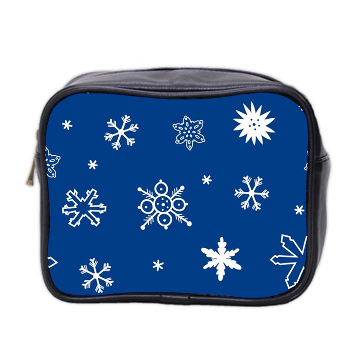 Christmas Seamless Pattern With White Snowflakes On The Blue Background Mini Toiletries Bag (Two Sides)