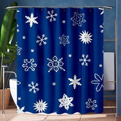 Christmas Seamless Pattern With White Snowflakes On The Blue Background Shower Curtain 60  X 72  (medium)  by EvgeniiaBychkova