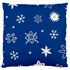 Christmas Seamless Pattern With White Snowflakes On The Blue Background Large Cushion Case (one Side) by EvgeniiaBychkova