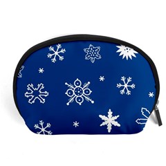 Christmas Seamless Pattern With White Snowflakes On The Blue Background Accessory Pouch (large) by EvgeniiaBychkova