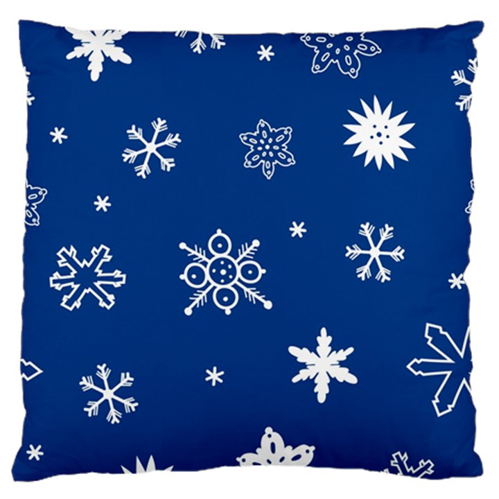 Christmas Seamless Pattern With White Snowflakes On The Blue Background Large Flano Cushion Case (Two Sides)